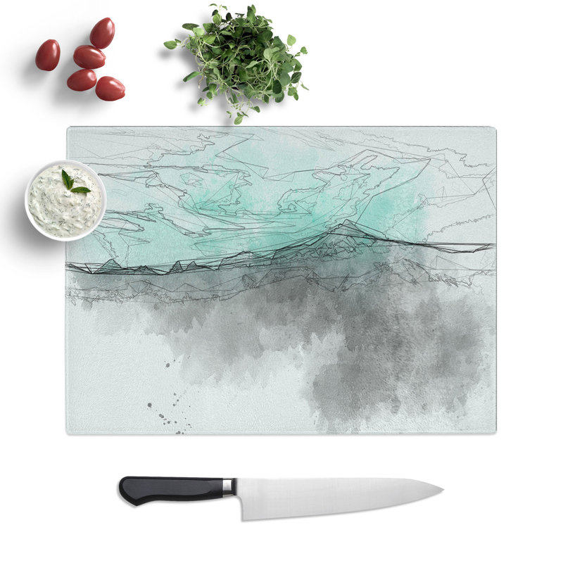 Tempered Glass Mint Green Sky Chopping Board, 28.5 cm x 39 cm