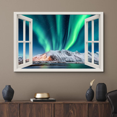 Fenêtre de paysage «Window View Northern Light Borealis Alaska Mountain Nature Scenic Landscape» sur toile