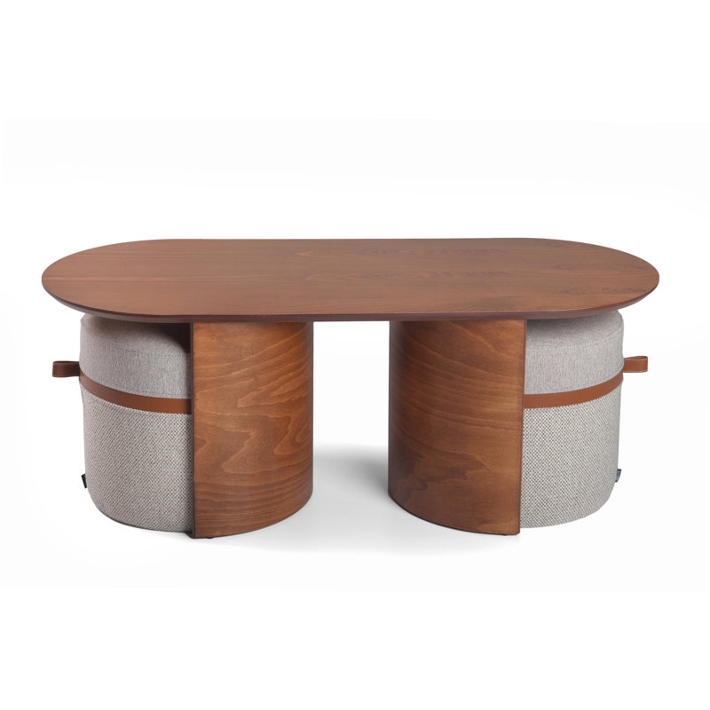Kangaroo Solid Wood Coffee Table, Light Walnut, Gray