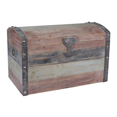 Braydon Large Wooden Storage Trunk, Weathered Wood with Paint Finish, Hinged Lid with Metal Accents