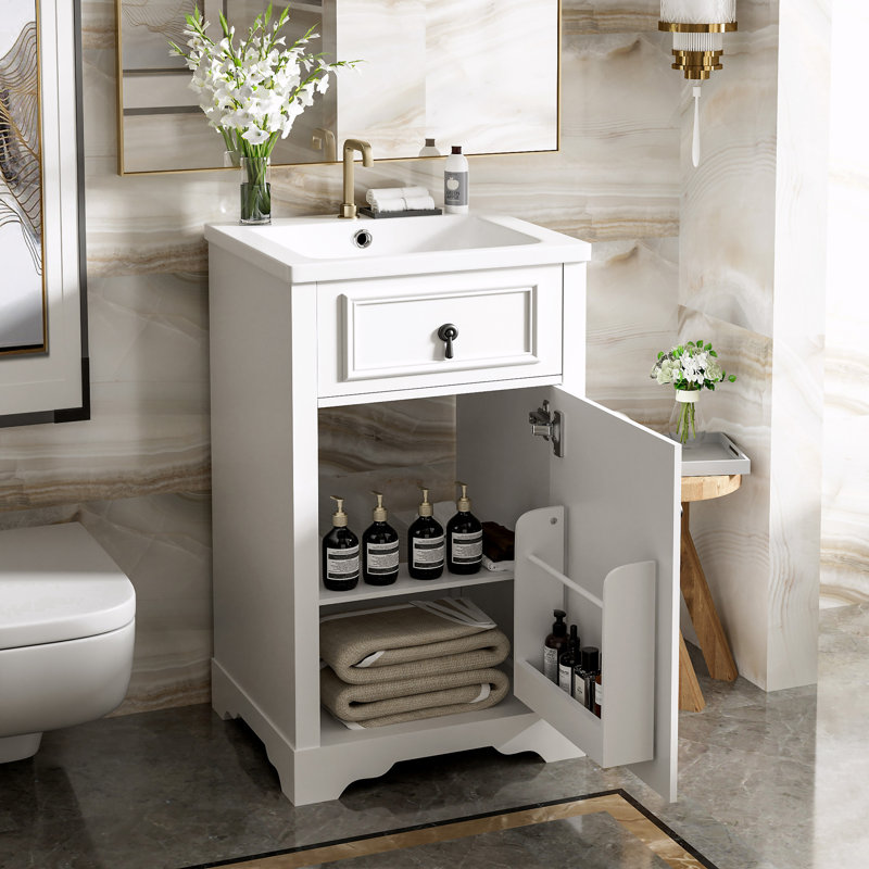 Storage Bathroom Vanity with Ceramic Sink, White