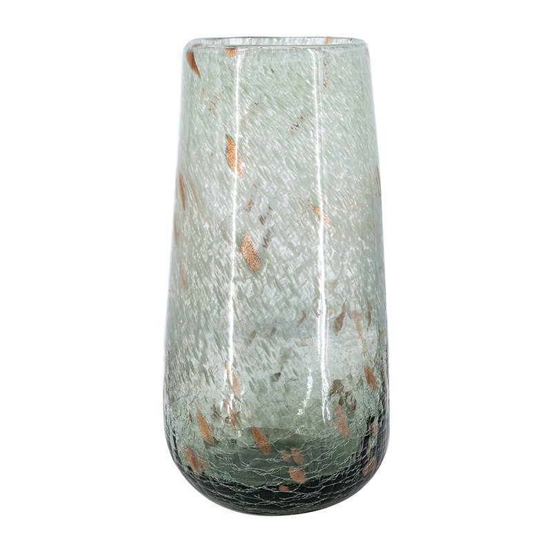 Decorative Glass Vase With Smoked Gray And Brown Design, 11.8"