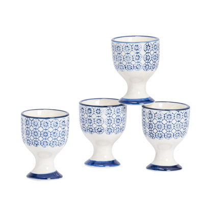 Nicola Spring - Hand-Printed Egg Cups - Navy - Set of 4