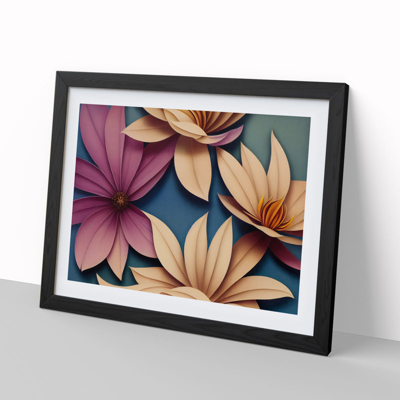 Blooming Flowers Art Deco - Single Picture Frame Print, Black