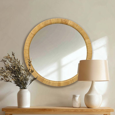 Miroir mural rond en rotin naturel Dia