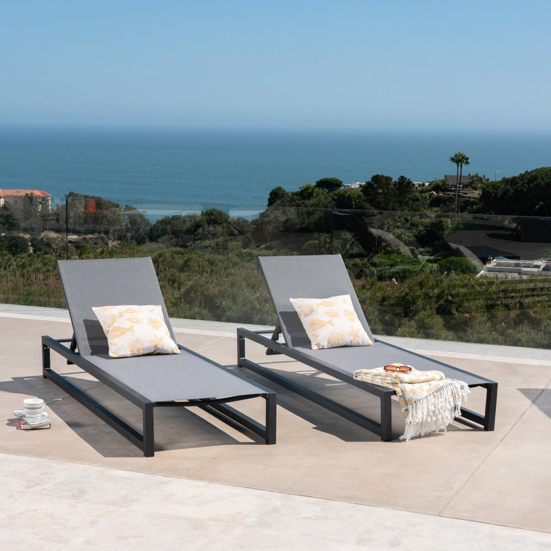 Chaise longue moderne Adelina 2 - Siège en filet respirant, filet robuste 2, aluminium, cour