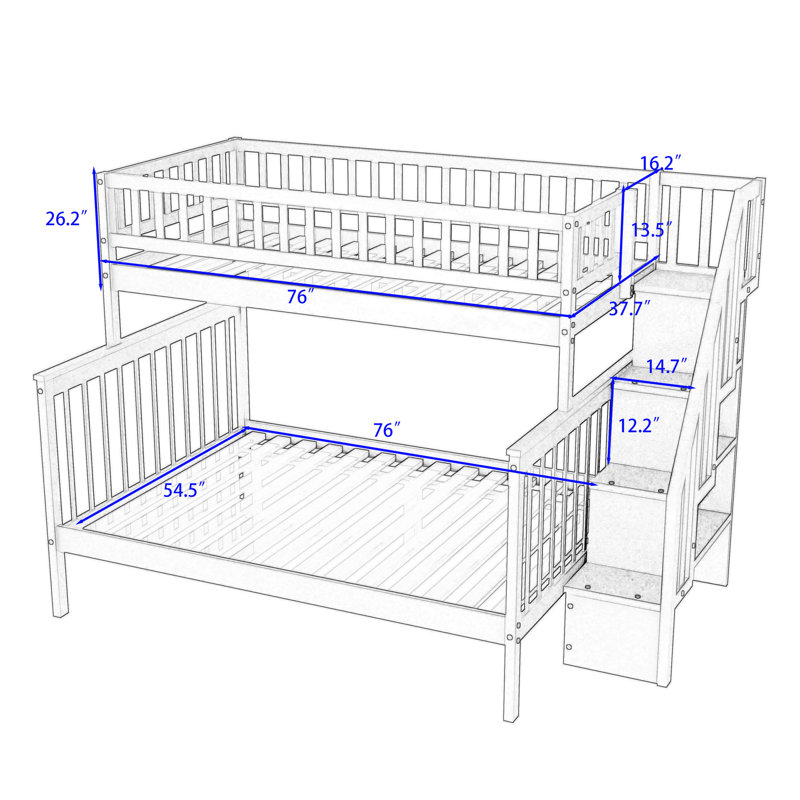 Dotza Kids Twin Over Full Bunk Bed, White