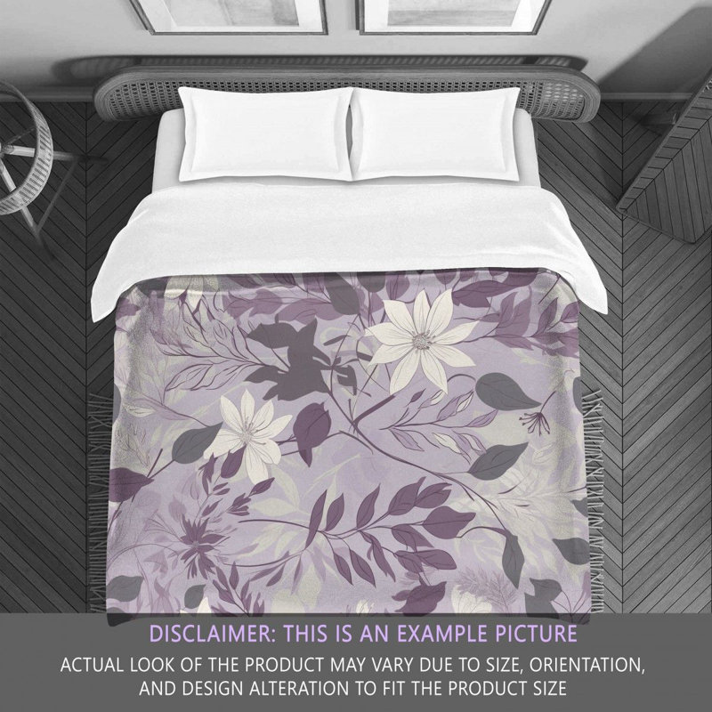 Botanical Gray/Purple Microfiber Comforter, King Comforter
