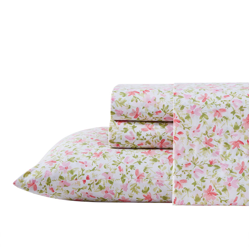 Norella Pink Floral Cotton Percale Full Sheet Set