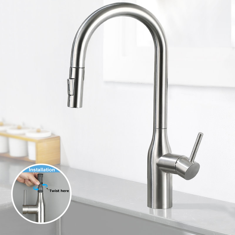 Single Handle Pull Down Dual-Spray Swivel Kitchen Faucet in Brushed Nickel
