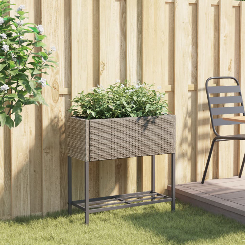 Celep Metal Elevated Planter, 70cm H x 70cm W x 28cm D, Grey/Brown/Blue