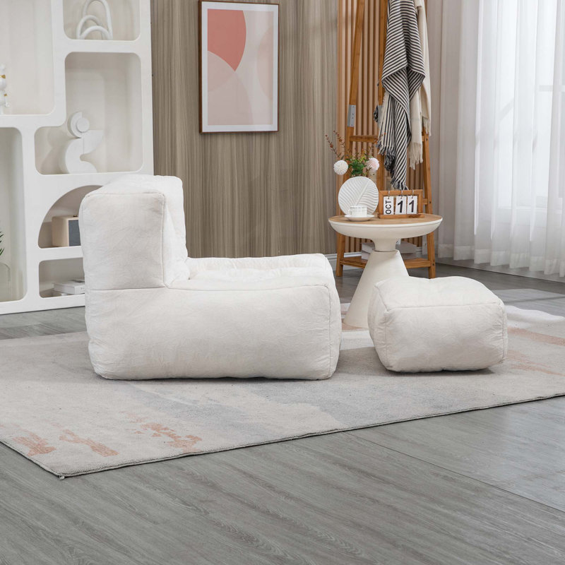 Chaise sans accoudoirs en velours avec repose-pieds, Blanc
