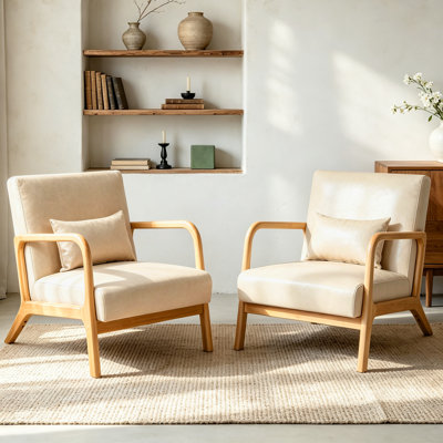 Chaise d'appoint rembourrée en bois massif de 25,8 po de largeur avec un coussin supplémentaire Jyrin