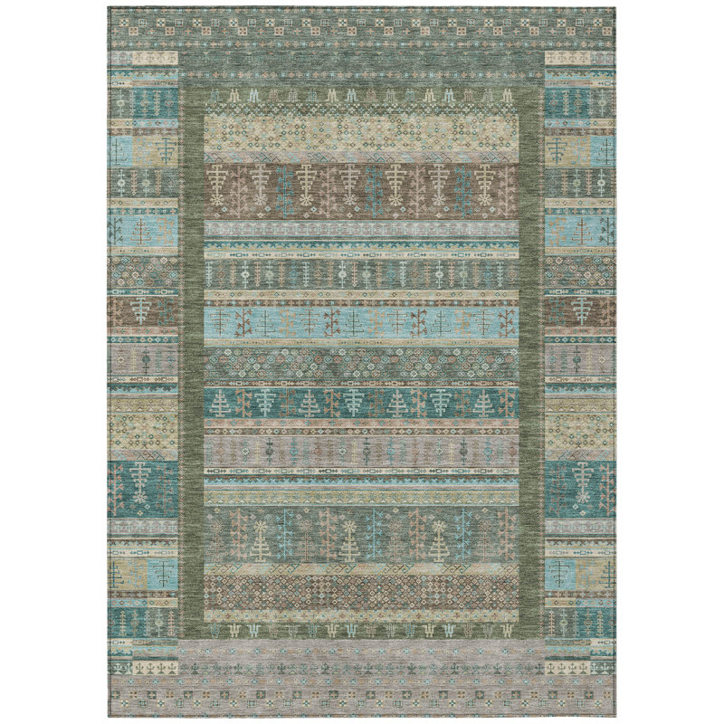 Machine Washable Indoor/Outdoor Meredith ACN2160 Striped Rug, Rectangle 8' x 10'