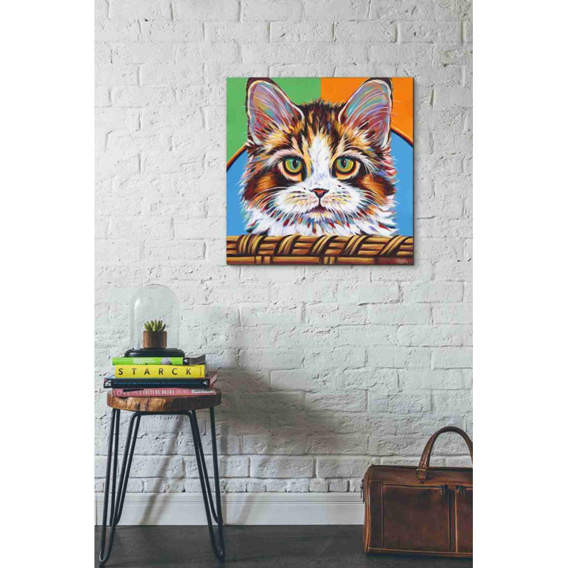 «Kitten In Basket II» par - Impression sur toile tendue, H 26 po x l 26 po x P 1,5 po