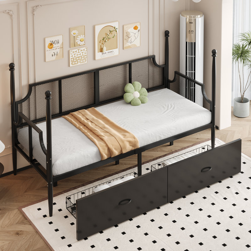 Metal Storage Bed Frame 90 x 200 cm, Black