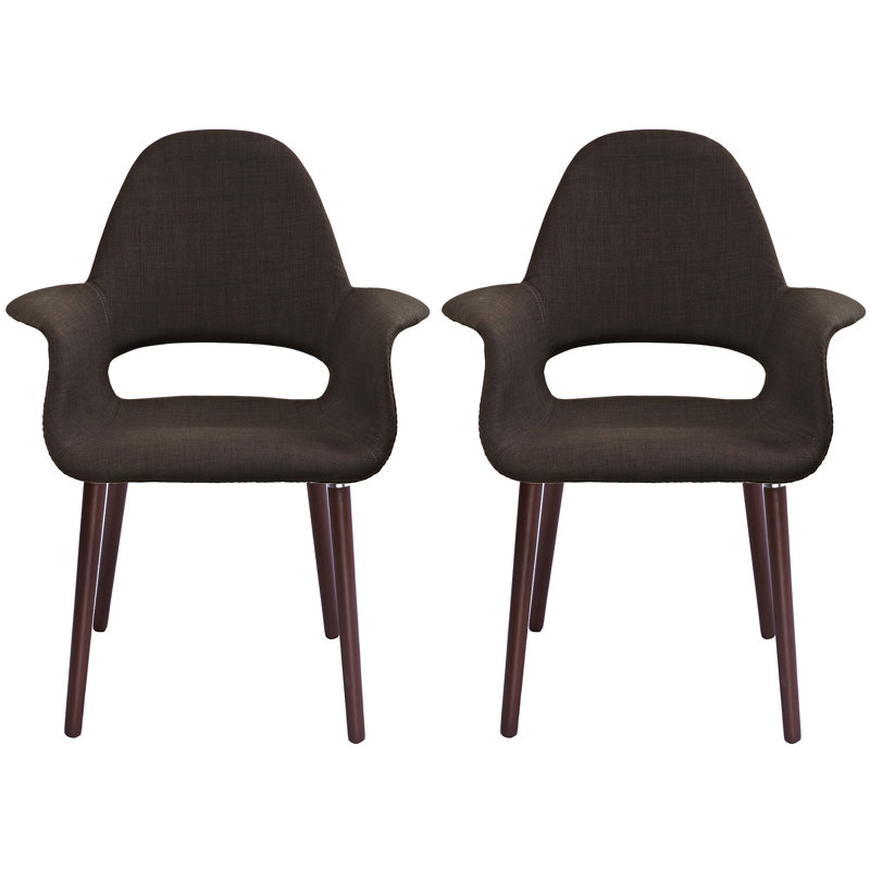 Robelmont Set of 2 Dining Chairs - Mid-Century Modern Upholstered Armchairs with Dark Wood Legs - Kitchen & Dining Room Accent Chairs