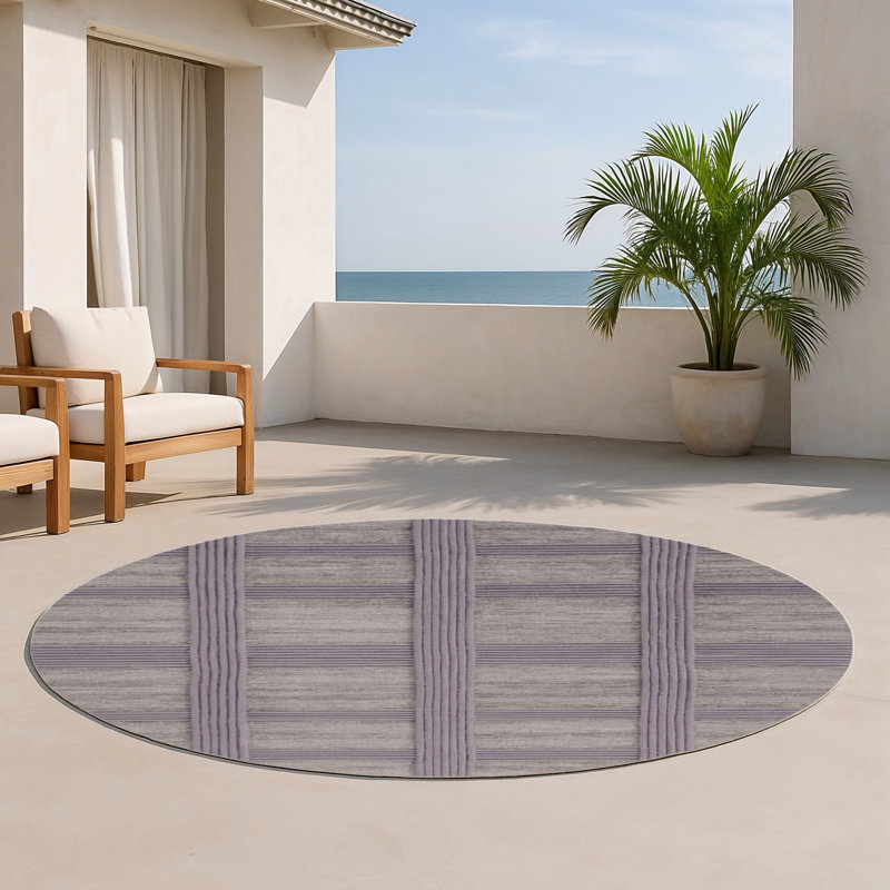 Tapis d'intérieur et d'extérieur à carreaux gris, Rond 5 pi