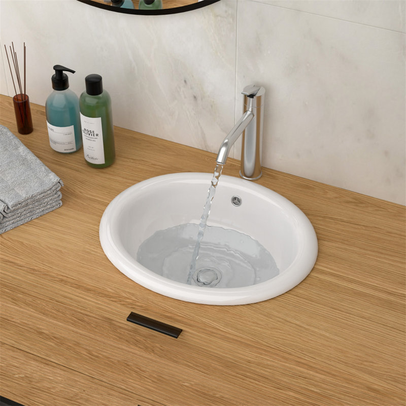 17"X15.5" White Semi-Recessed Ceramic Bathroom Sink - Countertop Vessel Design