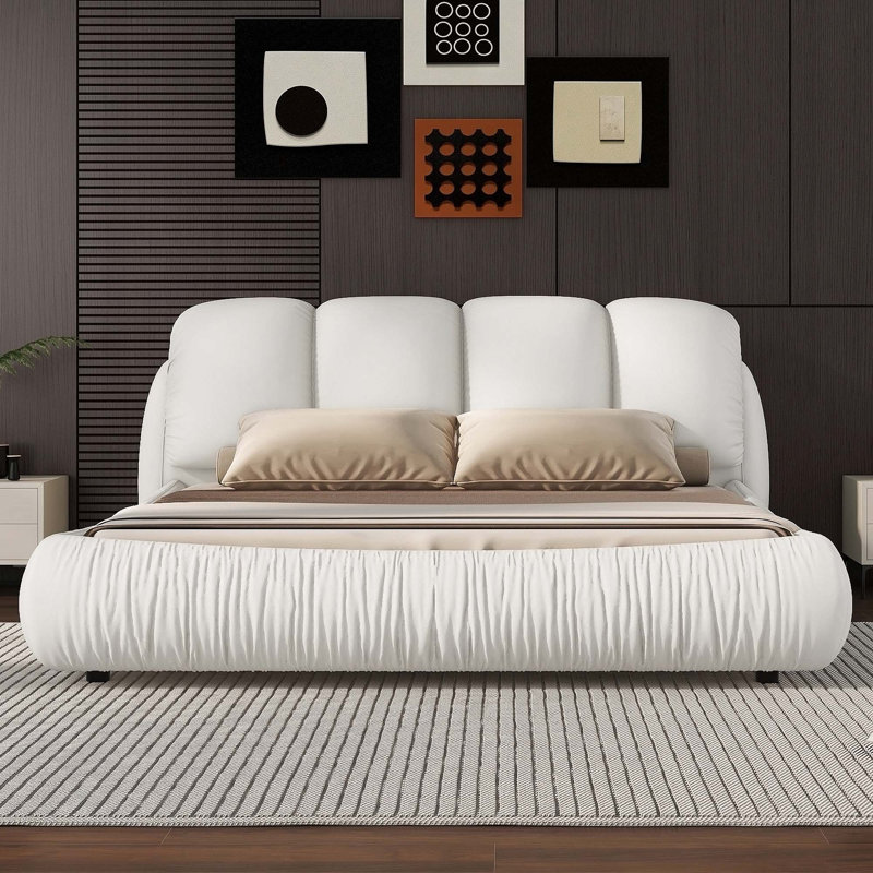 Lit plateforme Everly Quinn Elegant avec tête de lit tapissier et structure solide, Grand, Light Grey