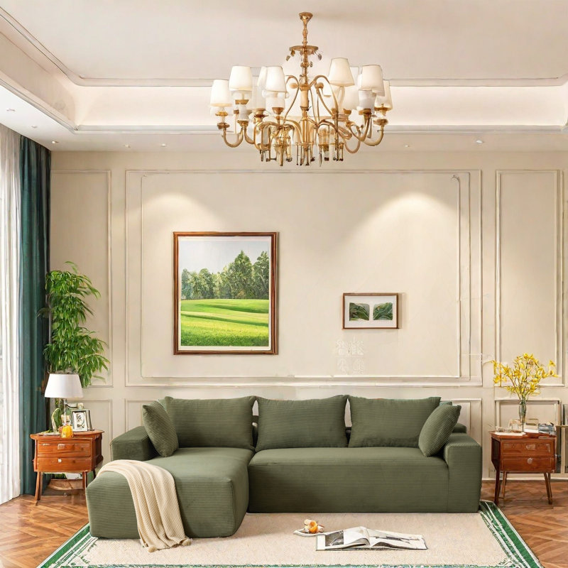 Canapé modulaire en L Minimalist, Chenille verte