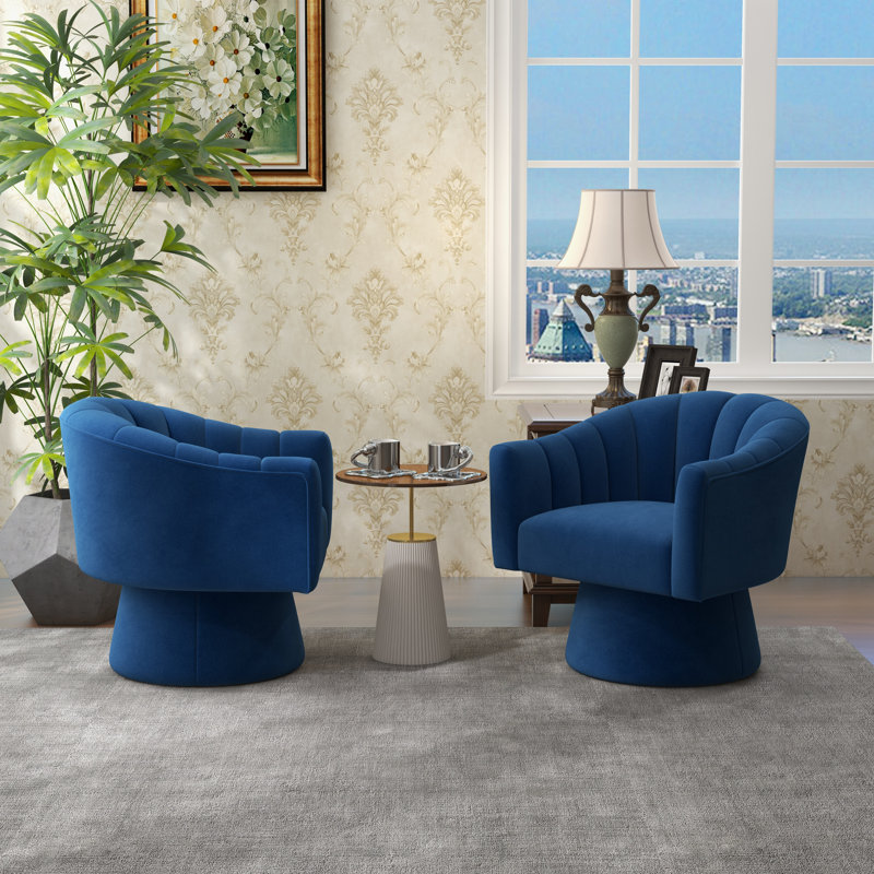 Avalina Velvet Swivel Barrel Chair, Navy