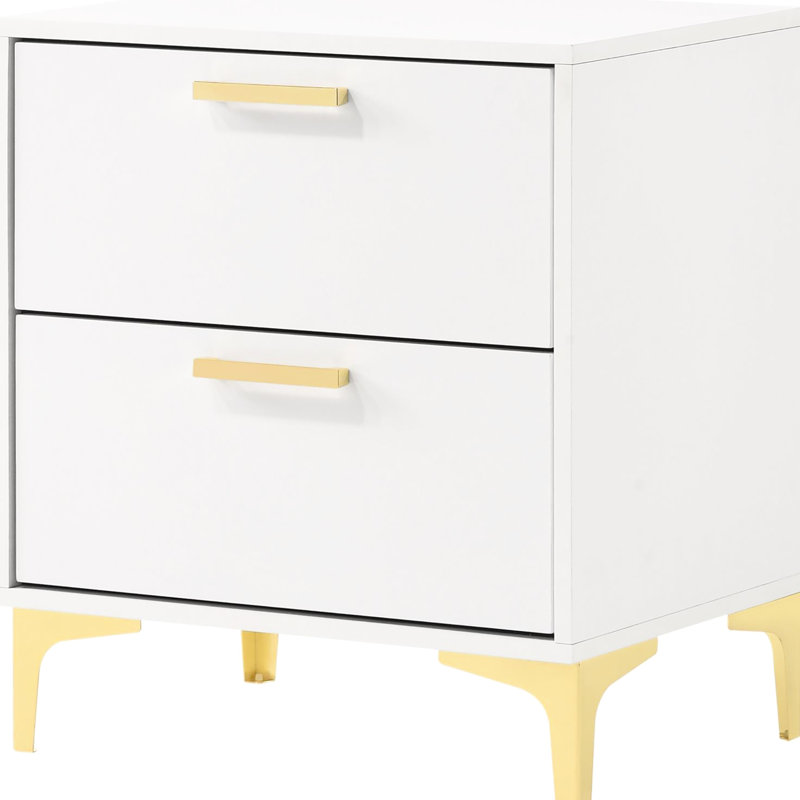 Table de chevet blanche et dorée 2 pour chambre à coucher - Rangement spacieux, visuel, joints inclus dans l'esthétique, cadeau