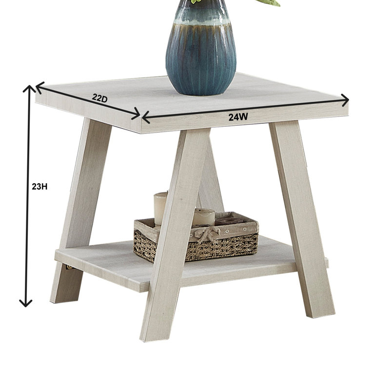 Angeleca End Table with Storage Shelf, White