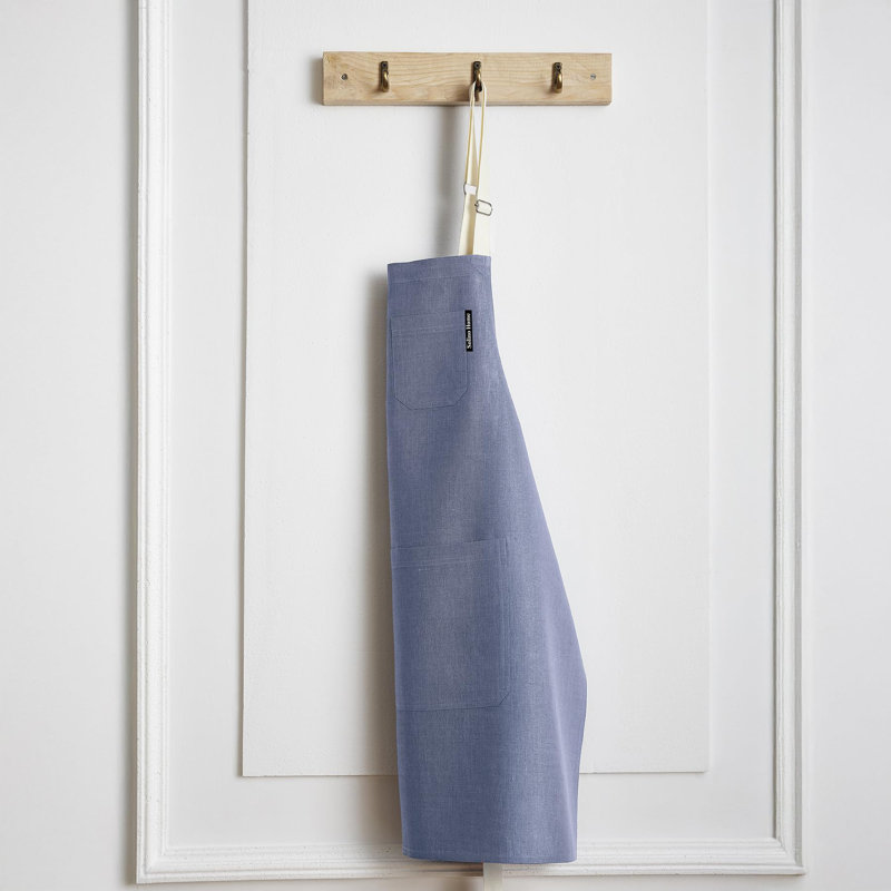 100% Pure Linen Apron - Classic Linen Apron, 32 x 27 in, Dusty Blue / White