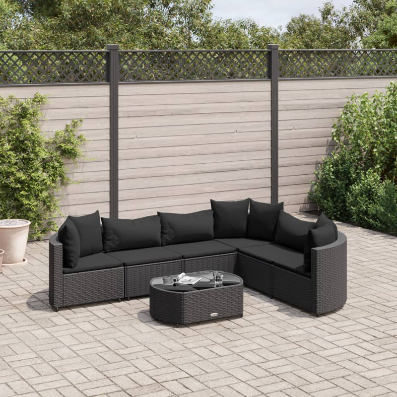 Ensemble de canapé de patio avec coussins en polyester Latitude Run®, 6, Noir, noir, noir, noir, Black