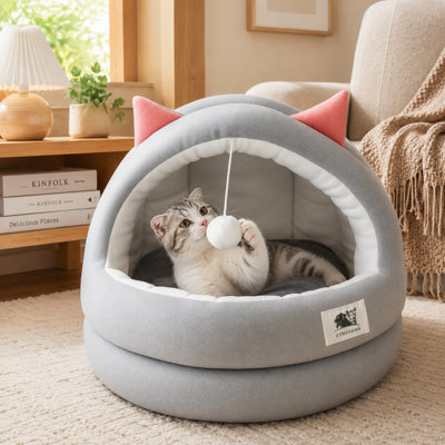 Mignon maison de chat semi-fermée avec coussin moelleux, Jafar d'intérieur de style igloo chaud pour chats et petits chiens