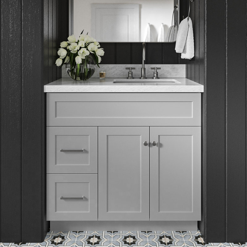 Hamlet 37'' Single Bathroom Vanity with Carrara Marble Top, Gray