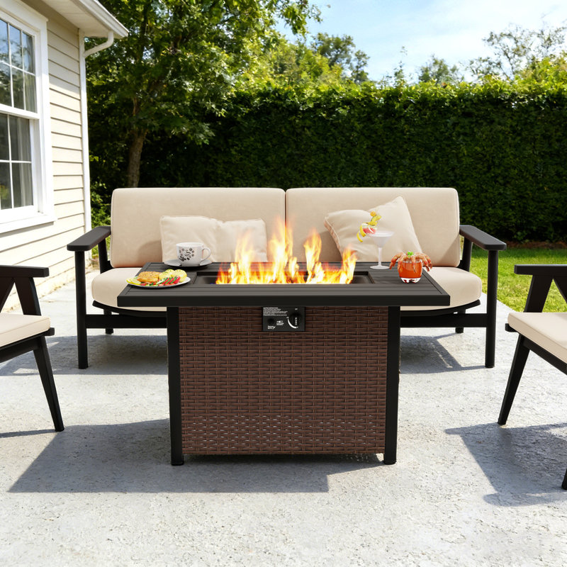 43 in Outdoor Wicker Gas Fire Pit Table With 50,000 BTU, Propane Fire Pit Table with CSA Certified For Patio & Backyard