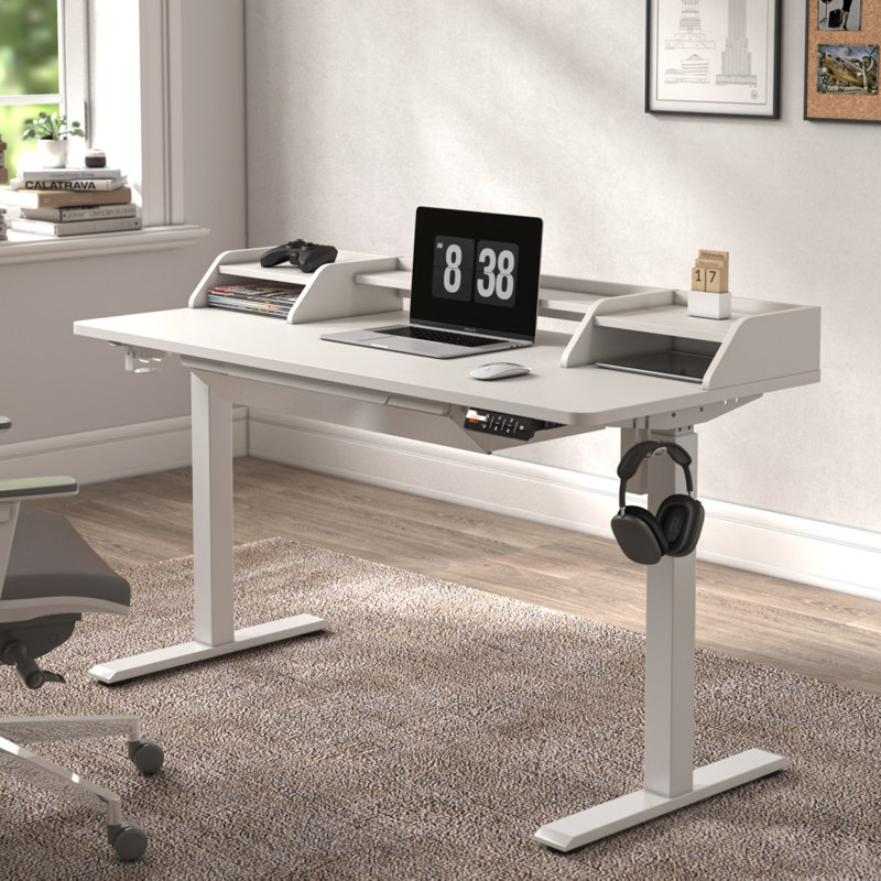 Standing Desk with Accessory Set, Desk Shelf and Desk Drawer, White, 120cm x 60cm