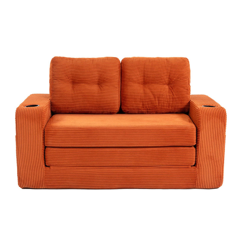 Canapé-lit convertible 2-en-1 avec tissu velours côtelé de qualité supérieure et mousse à mémoire de forme, Orange