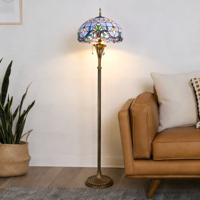 Lampe sur pied en verre coloré de style baroque à 3 lumières avec ampoules Tiffany