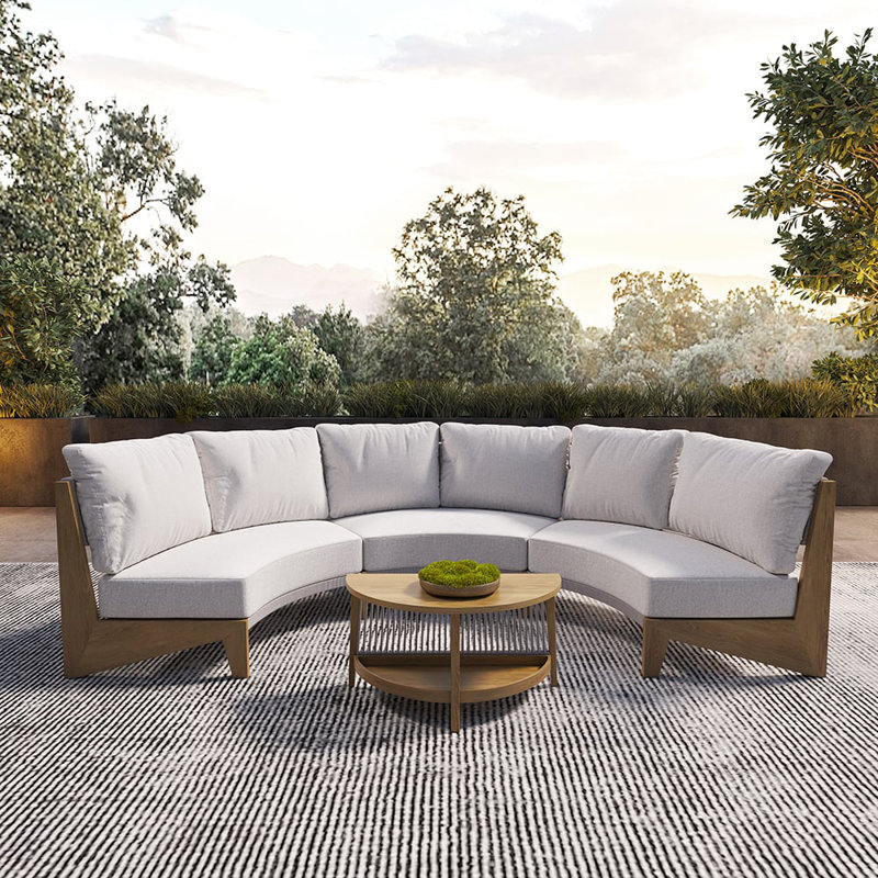 8-Piece Farmhouse Curved Modular Outdoor Patio Sectional Sofa Set with Coffee Table