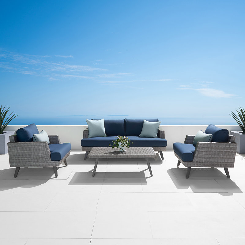 Ehrenfried 4 - Person Patio Conversation Set with Sunbrella® Cushions, Spectrum Indigo Sunbrella®