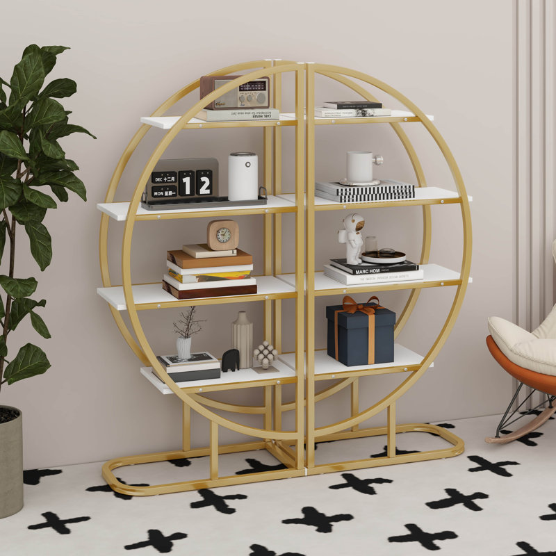 4 Tier Unique Round Bookshelf, Modern Bookcase Bookshelf With Different Placement Ways