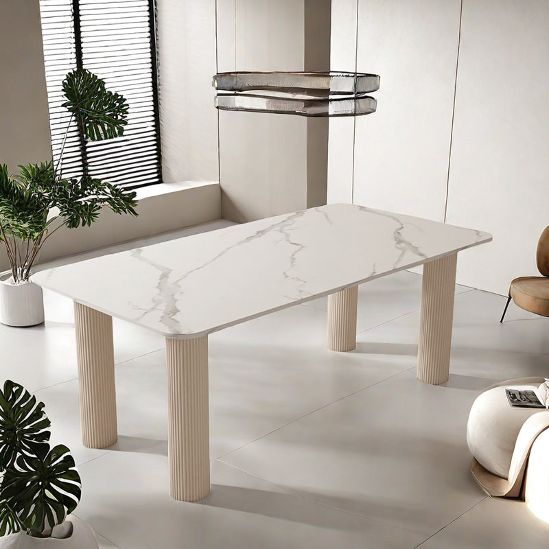 Glossy Rock Dining Table Dining Table, 29.5"H x 78.7"L x 31.5"W