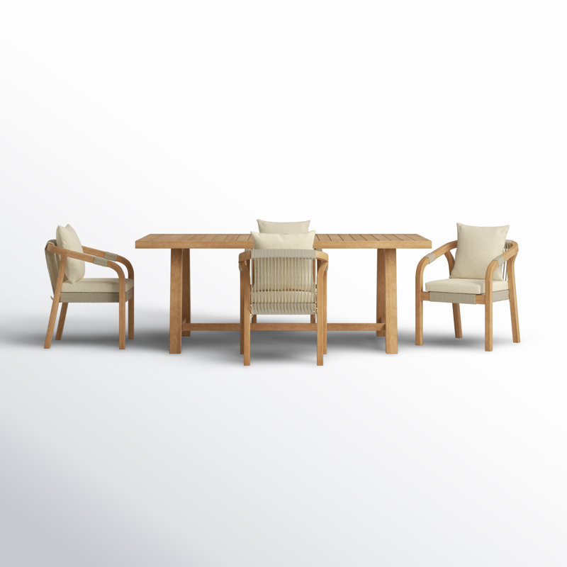 Guro Rectangular 79" Long Dining Set with Cushions, 4
