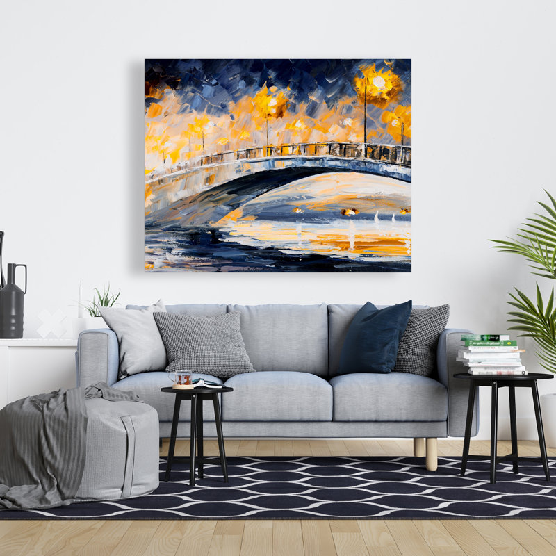 Bridge in the Moonlight - Contemporary Cities Canvas Art