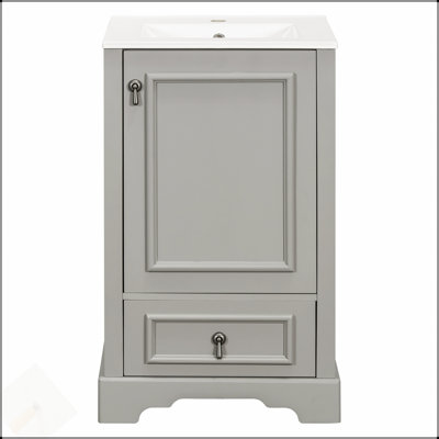 Meuble-lavabo moderne de 20 pouces avec lavabo en céramique, porte à fermeture en douceur, tablette réglable en forme de U et plusieurs solutions de rangement