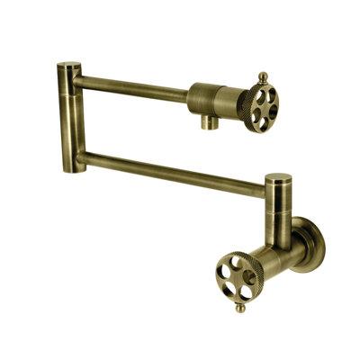 Kingston Brass Webb Two-Handle 1-Hole Wall Mount Pot Filler Faucet with Knurled Handle