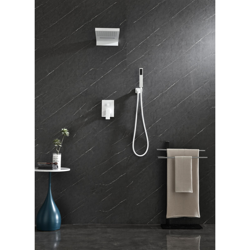 Bathroom Shower Faucet - Wall Mounted With Waterfall Rainfall Head & Handheld, White Brass Kit For Setup Mounted,