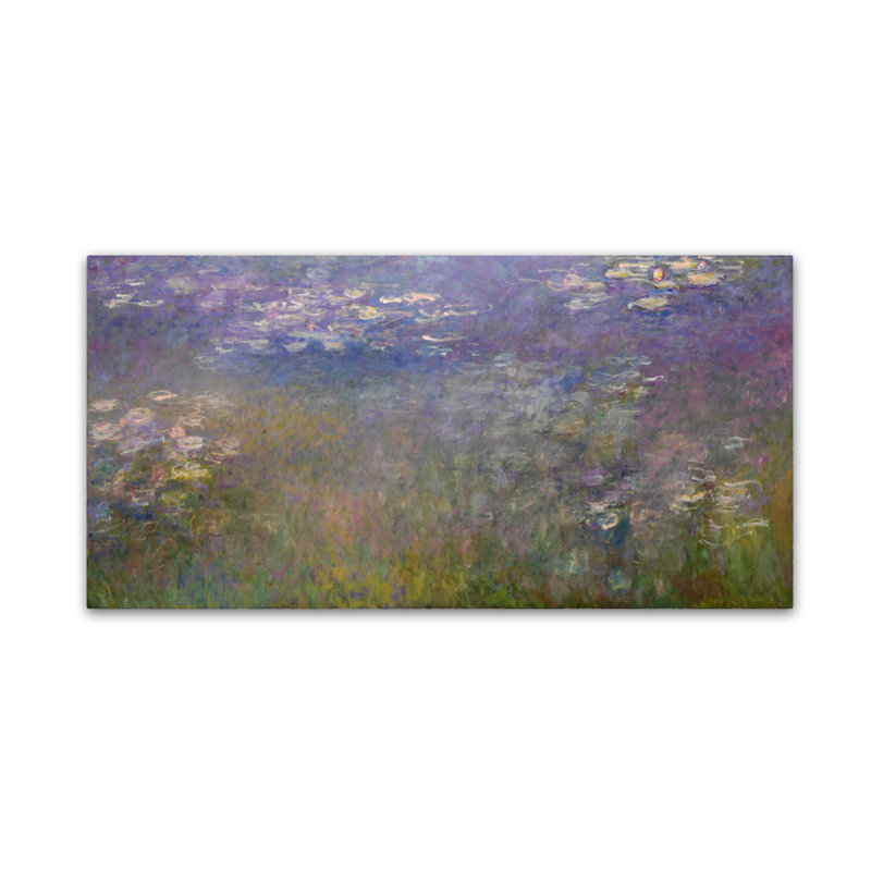 Art mural sur toile tendue - «Water Lillies 2» de Monet pour décor de salon, de chambre à coucher ou de bureau - 24 x 47