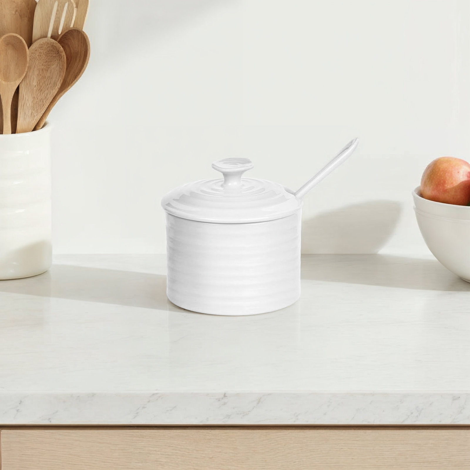 Portmeirion Sophie Conran White Conserve Pot W/Spoon 4.5"