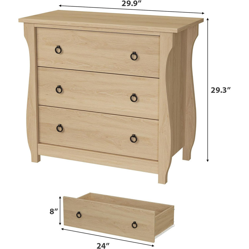 Commode de chambre autoportante 3 tiroirs 29,3 po de hauteur, Brun / Noir