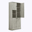 Grande armoire de rangement avec tablettes réglables, grand panier rabattable et armoires fermées-118330432