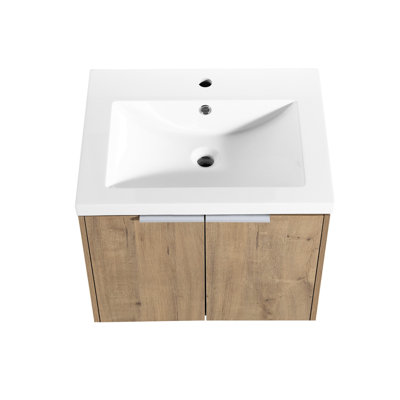 Wall Mounted Bathroom Cabinet Sink - 24 Inch, Modern Design, Soft Close Doors, Plywood, Imitative Oak Nuance Inch With Resin Mounted, Closing Door, Modern,